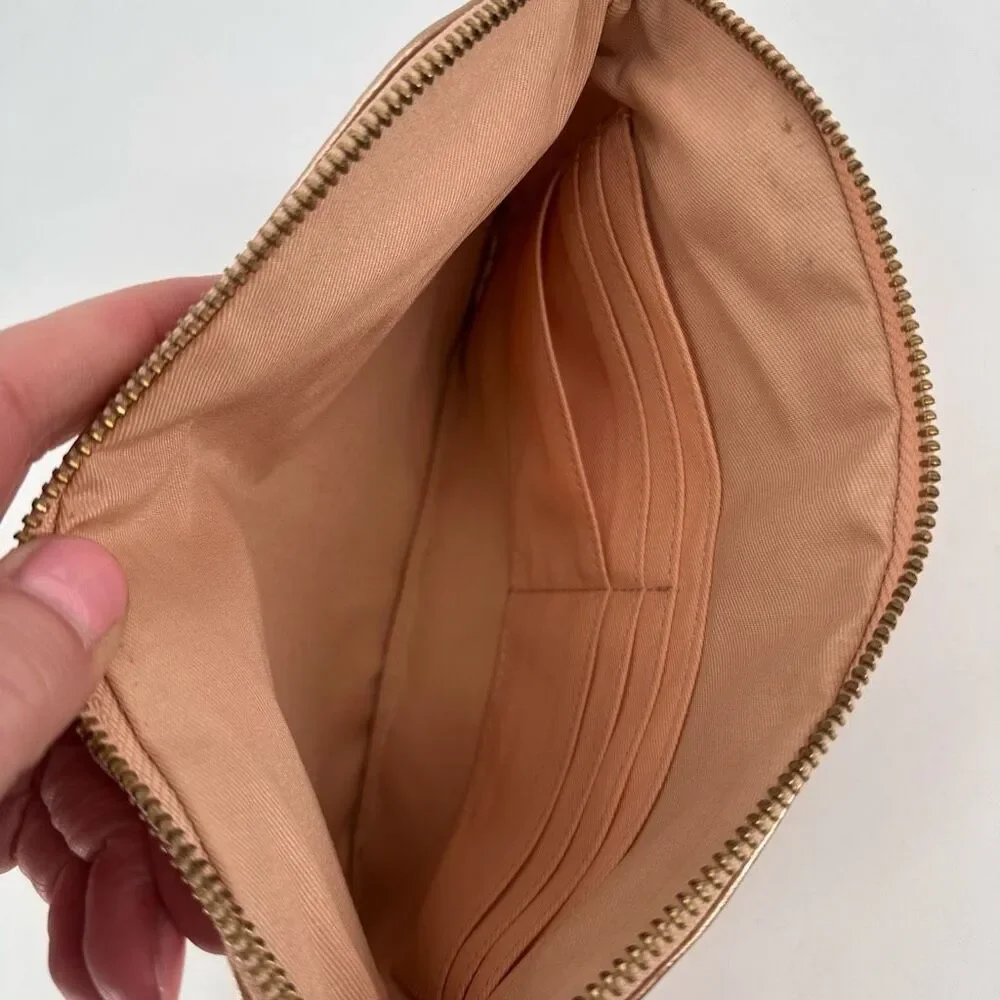 Lodis Rose Gold Metallic Leather Clutch Wristlet‎ Cosmetic Makeup Bag Toiletries